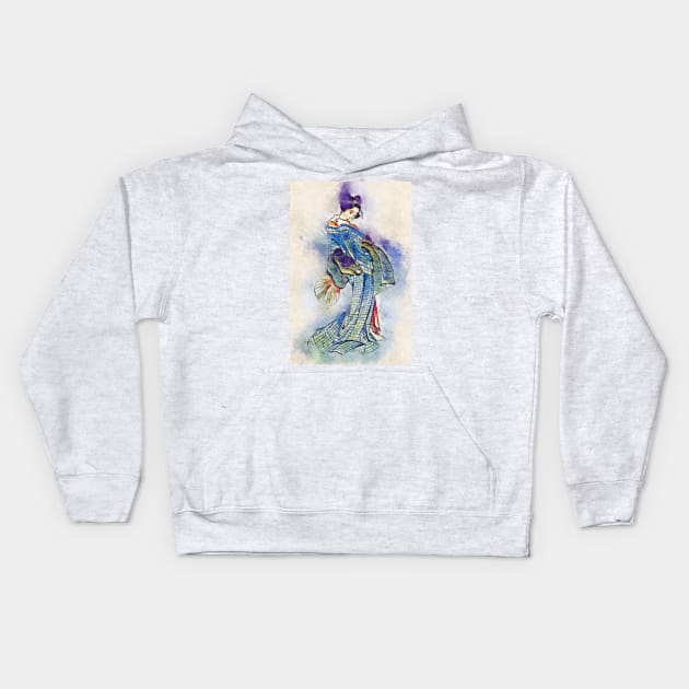 Beautiful Geisha / Vintage Watercolor Hokusai japanese art style from Edo period Kids Hoodie by Naumovski